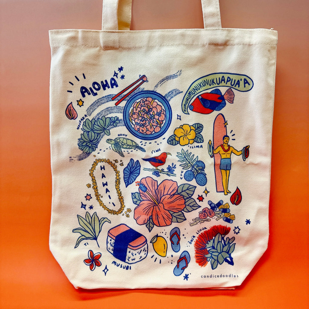 Hawaii Canvas Tote Bag by CANDICE DOODLES