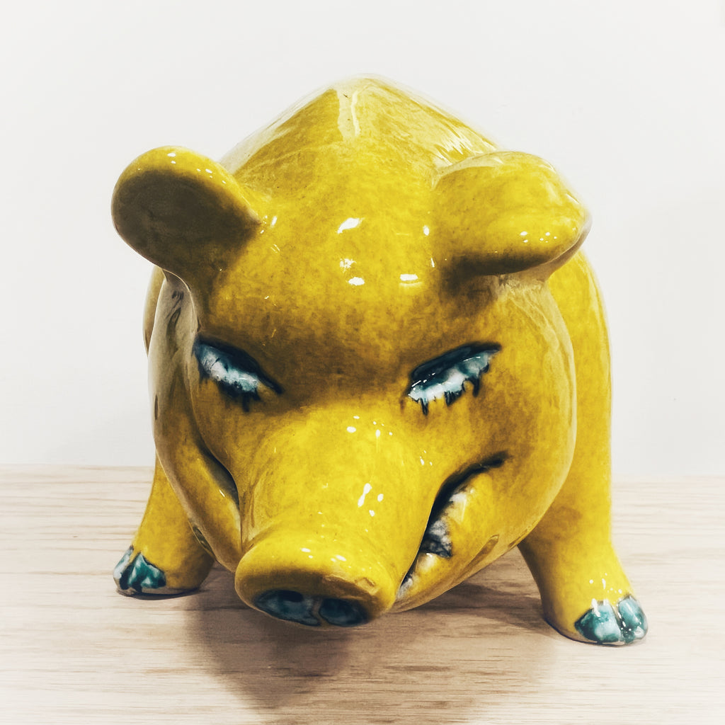 Vintage Lucky Yellow Ceramic Pig by Bitossi Italy