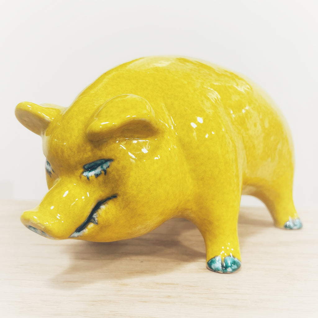 Vintage Lucky Yellow Ceramic Pig by Bitossi Italy