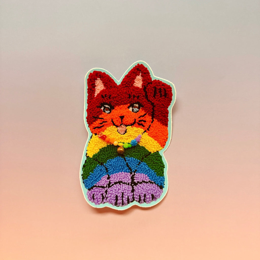 Rainbow Maneki Lucky Cat sticker