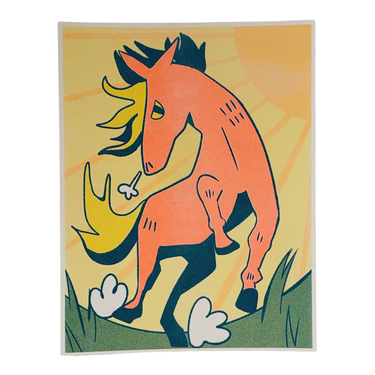 Fire Horse Riso Print by GRAPEHONEY